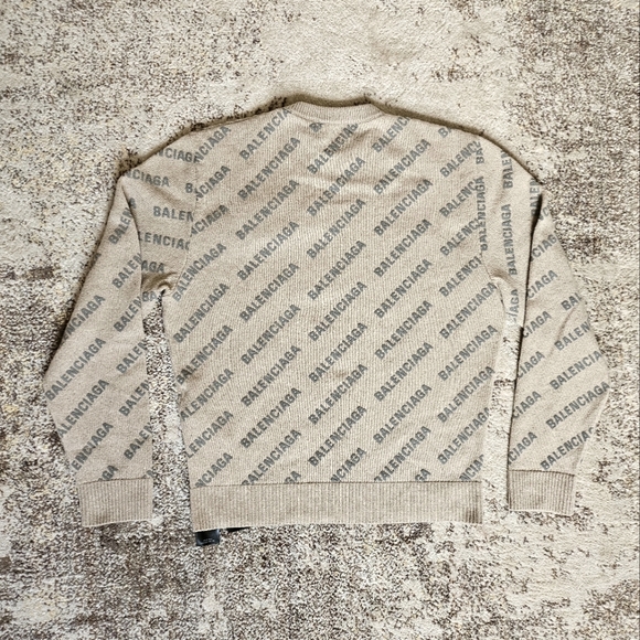 Balenciaga UNISEX Beige S M 2 4 Cashmere Reflector 3M Mini All Over Logo Sweater - Picture 5 of 11